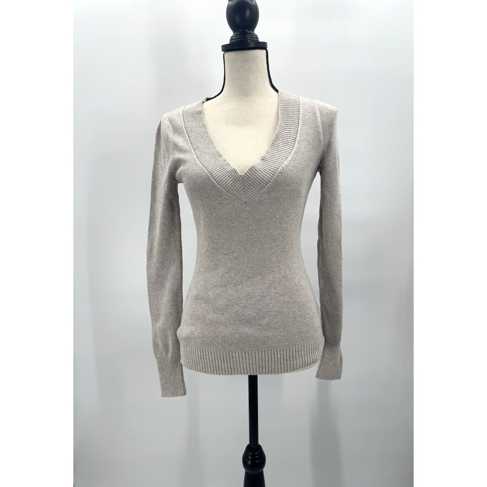 Y2K Express Deep V Sweater Oatmeal Knit Fisherman Preppy Coastal Beachy Small